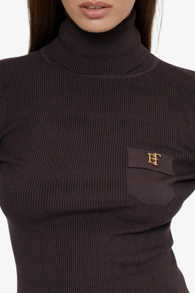 elisabetta franchi Dolcevita Maglione Con Ricami A Jour Marrone Donna, foto 2