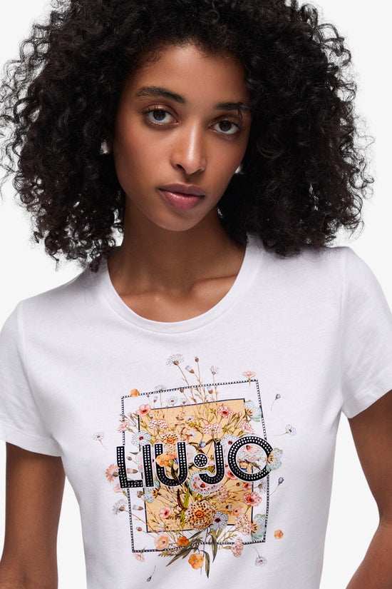  T-Shirt Maniche Corte Con Stampa E Strass-liu jo-Bianco-Special_-Wa6493 js923 p9604-2  