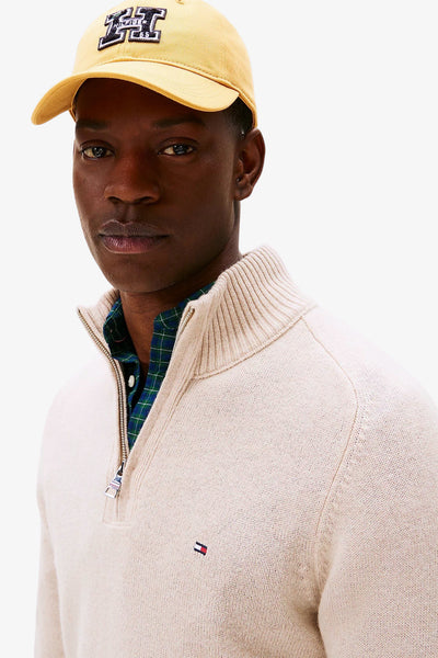 tommy hilfiger Maglione 1/2 Zip In Lana Con Logo Bandierina Ricamato Beige Uomo, foto 2