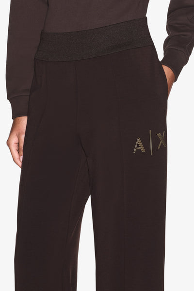 armani exchange Pantaloni Gamba Larga In Scuba Di Viscosa Con Spacchi E Logo Metallizzato Marrone Donna, foto 2