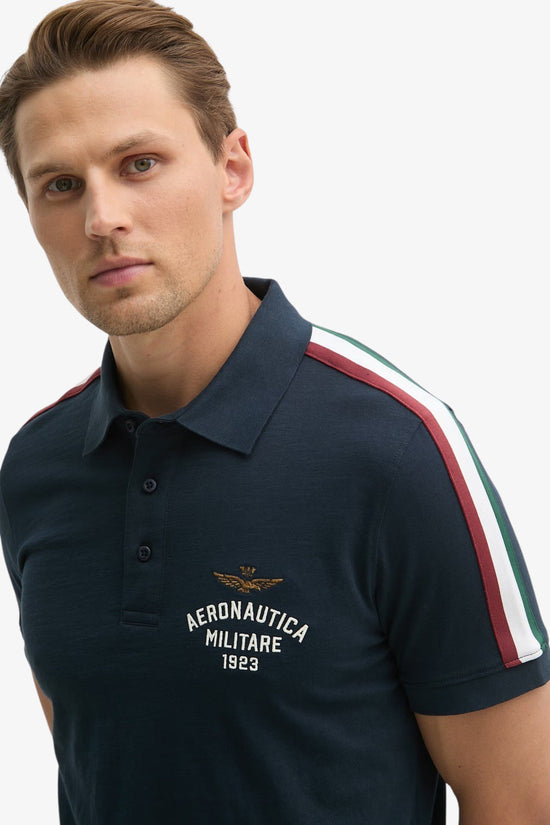  Polo Maniche Corte In Cotone Fiammato Con Bande Tricolore aeronautica militare 