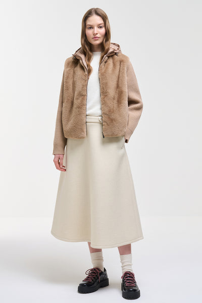 colmar Giacca Full Zip Con Cappuccio Ibrida Piumino E Maglia Con Pelliccia Sintetica Beige Donna, foto 2
