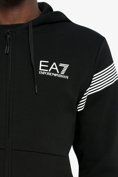 emporio armani ea7 Felpa Full Zip Con Cappuccio 7 Lines Nero Uomo, foto 2