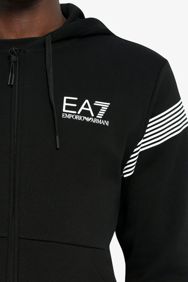 emporio armani ea7 Felpa Full Zip Con Cappuccio 7 Lines Nero Uomo, foto 2