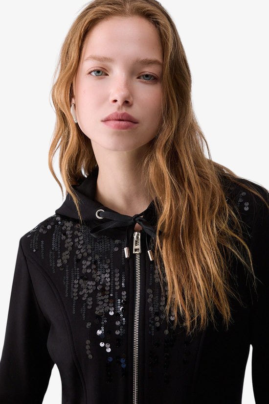  Felpa Full Zip Con Cappuccio E Paillettes-liu jo-Nero-Special_-Tf6134 fs576 22222-2  