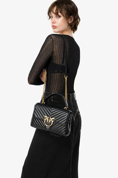 pinko Borsa A Tracolla Media Love Bag Puff In Pelle Nappa Chevron Nero Donna, foto 2