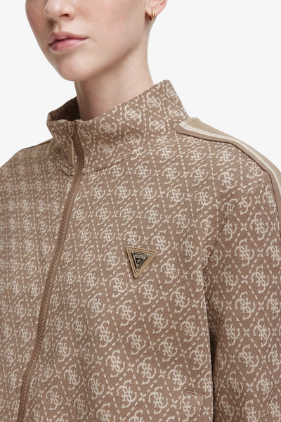 guess Felpa Full Zip Con Bande E Logo 4G All-Over Monaco Marrone Donna, foto 2