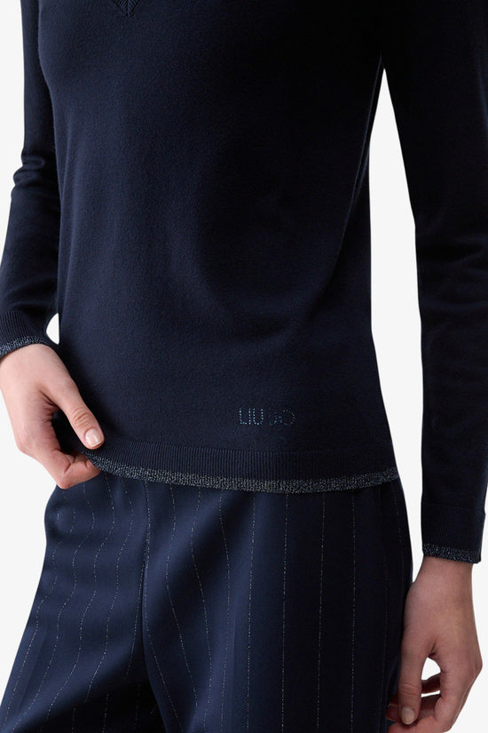  Maglione Leggero Profili Lurex Scollo A V-liu jo-Blu-Special_-Wf6012 ms49i 93922-2  