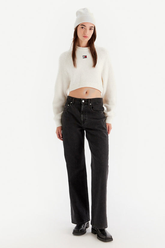  Maglione Girocollo Corto In Misto Lana Con Logo Ricamato tommy jeans 