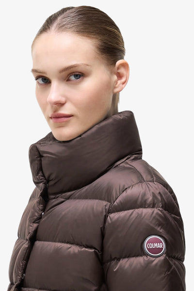 colmar Piumino Lungo Full Zip Sciancrato Con Collo Alto Marrone Donna, foto 2
