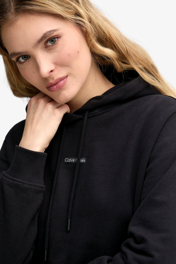 calvin klein jeans Felpa Con Cappuccio Patch Logo Nero Donna, foto 2