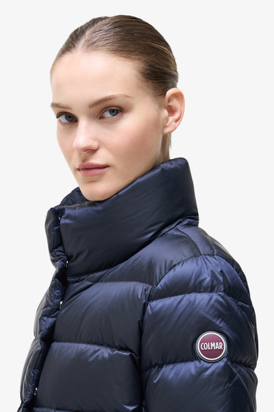 colmar Piumino Lungo Full Zip Sciancrato Con Collo Alto Blu Donna, foto 2
