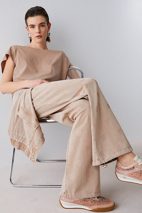  Pantaloni In Jersey Délavé Con Strass liu jo 