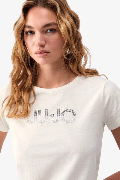 liu jo T-Shirt Maniche Corte Con Strass Bianco Donna, foto 2