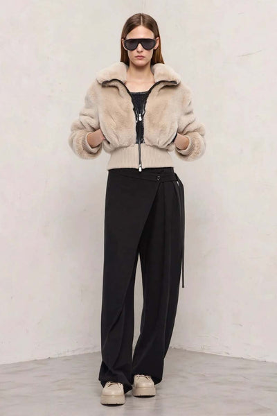 pinko Giacca Bomber Full Zip In Eco Pelliccia Bagels Beige Donna, foto 2