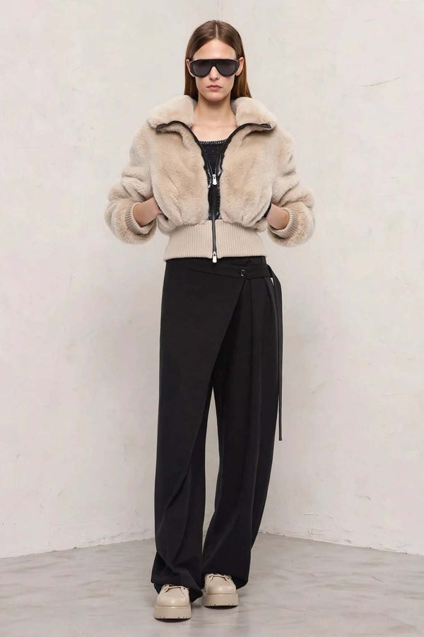 pinko Giacca Bomber Full Zip In Eco Pelliccia Bagels Beige Donna, foto 2