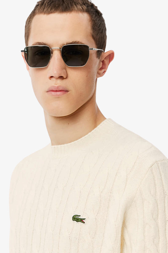  Maglione Girocollo A Trecce In Lana Cardata lacoste 