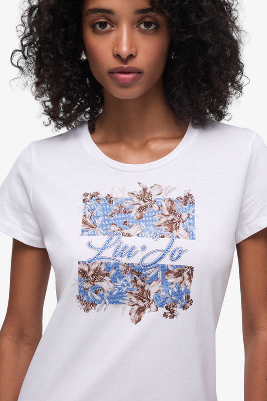  T-Shirt Maniche Corte Con Stampa E Strass-liu jo-Bianco-Special_-Wa6493 js923 p9600-2  