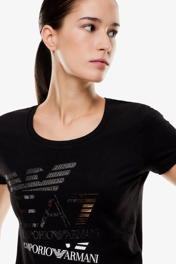 emporio armani ea7 T-Shirt Maniche Corte Logo Series Ripetuto Nero Donna, foto 2
