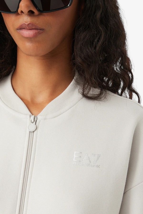 emporio armani ea7 Felpa Full Zip Logo Series Con Borchie Grigio Donna, foto 2