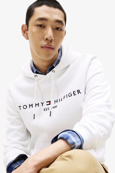 tommy hilfiger Felpa Con Cappuccio Flex Logo Ricamato Bianco Uomo, foto 2