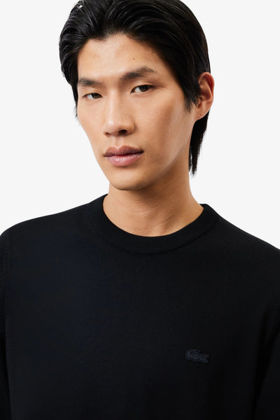 lacoste Maglione Girocollo In Lana Merino Logo Tono Su Tono Nero Uomo, foto 2