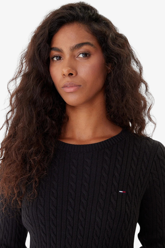  Maglione Girocollo Slim Fit In Maglia Intecciata Con Logo Bandierina Ricamato tommy jeans 