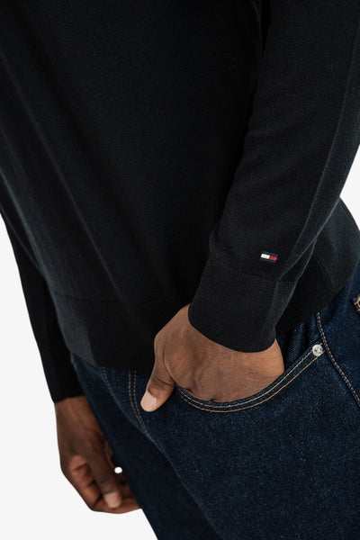 tommy hilfiger Maglione Girocollo In Lana Merino Con Logo Bandierina Ricamato Nero Uomo, foto 2