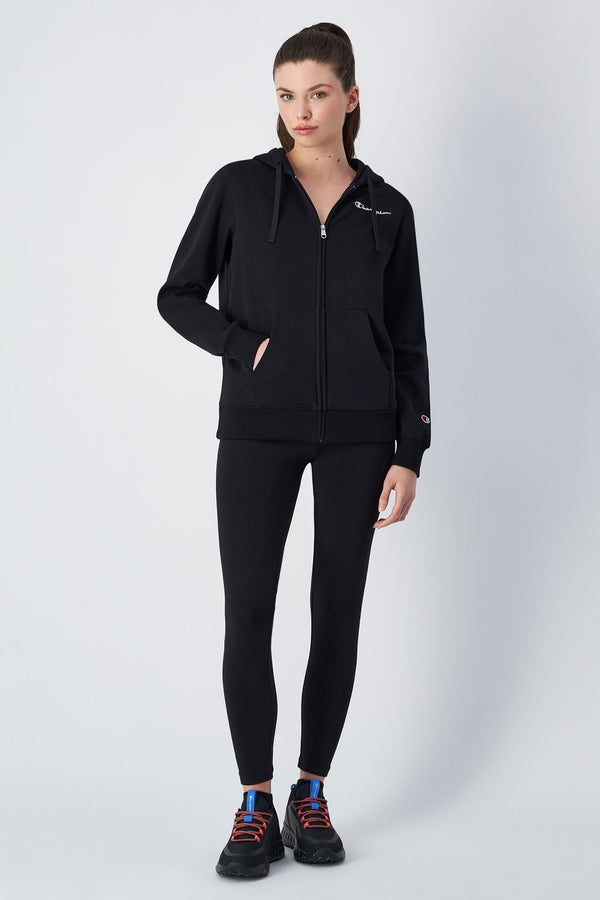 champion Felpa Full Zip Con Cappuccio Logo Piccolo Ricamato Nero Donna, foto 2