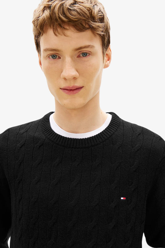  Maglione Girocollo In Lana Intrecciata Con Logo Bandierina Ricamato tommy hilfiger 