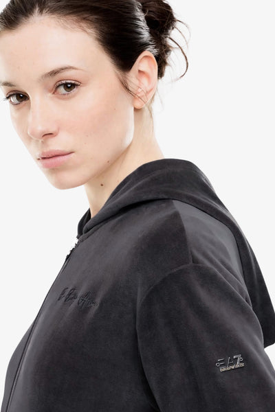 emporio armani ea7 Felpa Full Zip Con Cappuccio Athletic Velour Grigio Donna, foto 2