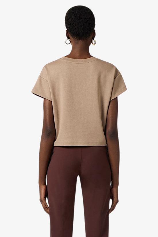  T-Shirt Corta In Jersey Pesante Con Stampa Lettering-elisabetta franchi-Beige-Donna-Ma73d61e2 229-3  