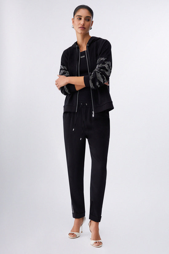  Felpa Full Zip Con Cappuccio Con Applicazioni-liu jo-Nero-Special_-Ta6309 fs002 22222-3  