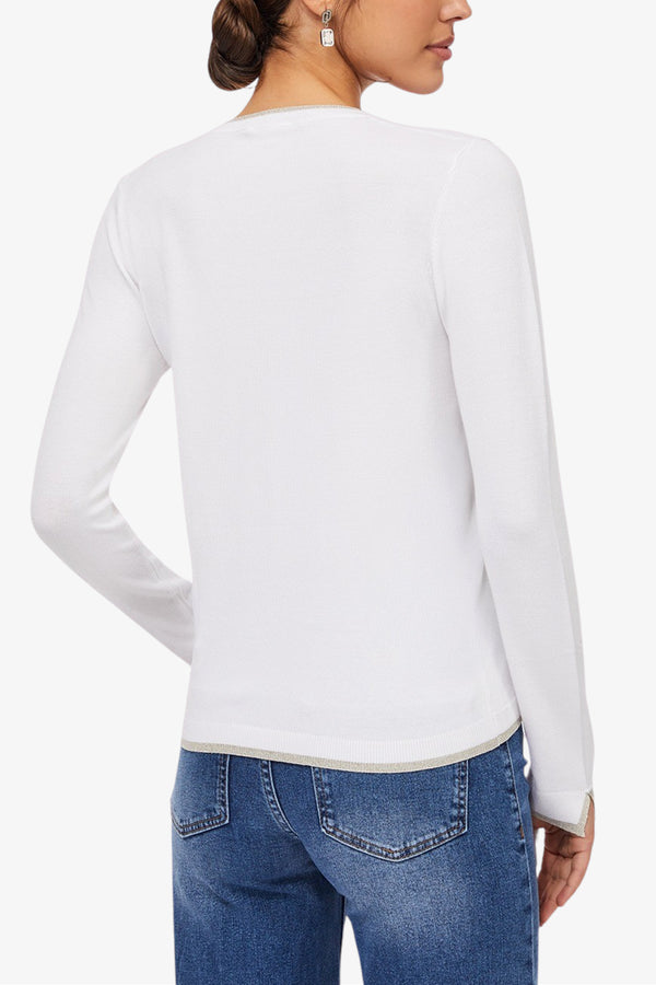 liu jo Maglione Leggero Bordi Lurex Scollo a V Bianco Donna, foto 3