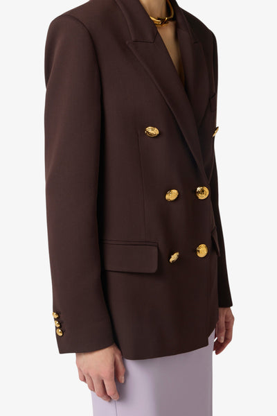 elisabetta franchi Giacca Blazer Doppiopetto In Gabardina Marrone Donna, foto 3