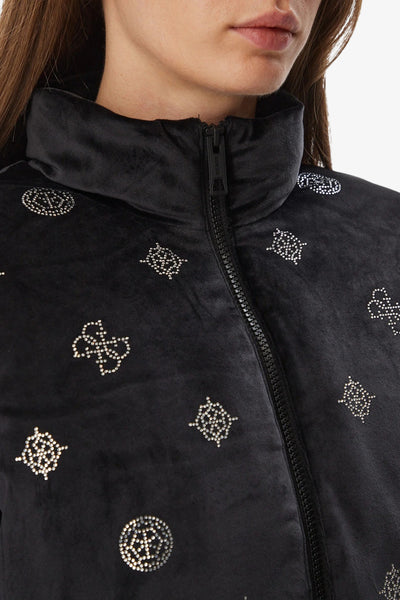 guess Giacca Bomber Full Zip In Velluto Con Loghi 4G Strass Amalia Nero Donna, foto 3