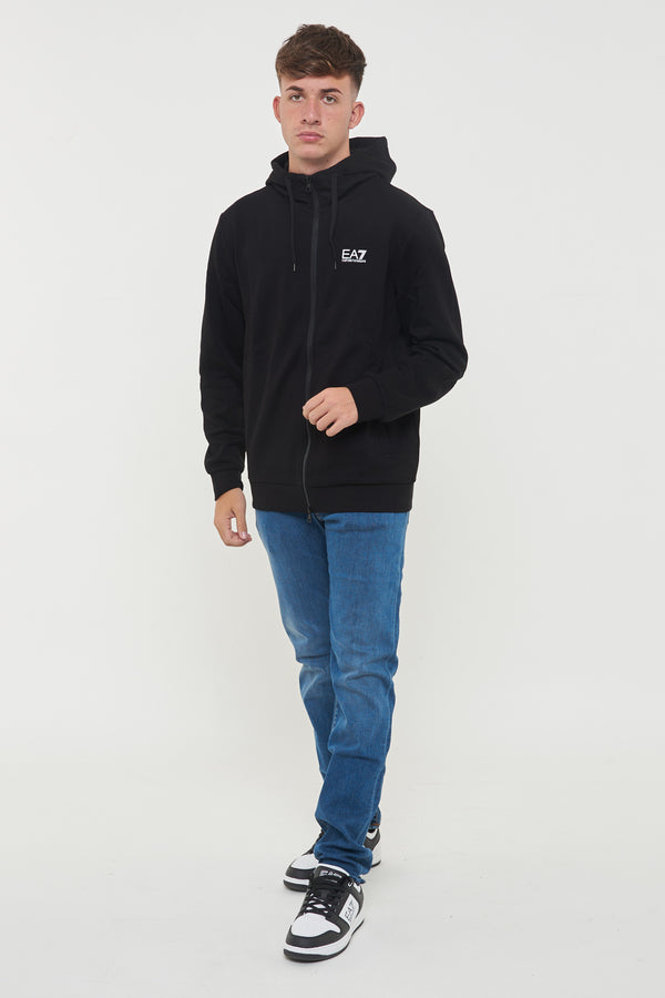 emporio armani ea7 Felpa Full Zip Con Cappuccio Core Identity Nero Uomo, foto 3
