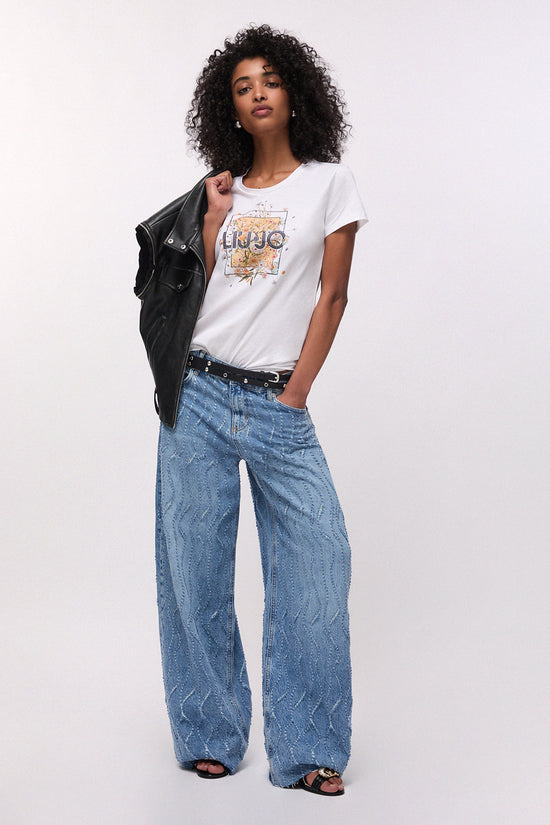  T-Shirt Maniche Corte Con Stampa E Strass-liu jo-Bianco-Special_-Wa6493 js923 p9604-3  