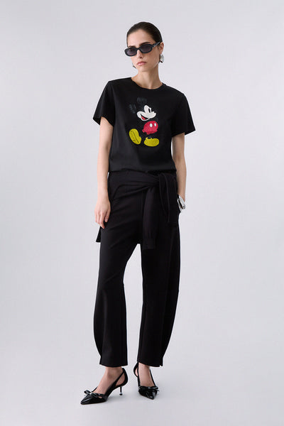 liu jo T-Shirt Maniche Corte Stampa Mickey Mouse Con Strass Nero Donna, foto 3