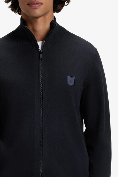 boss Cardigan Full Zip In Cotone E Cashmere Con Toppa Logo Blu Uomo, foto 3