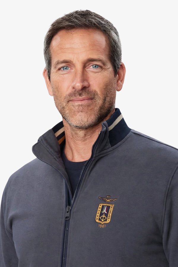 aeronautica militare Felpa Full Zip Piccolo Stemma Frecce Tricolori Grigio Uomo, foto 3