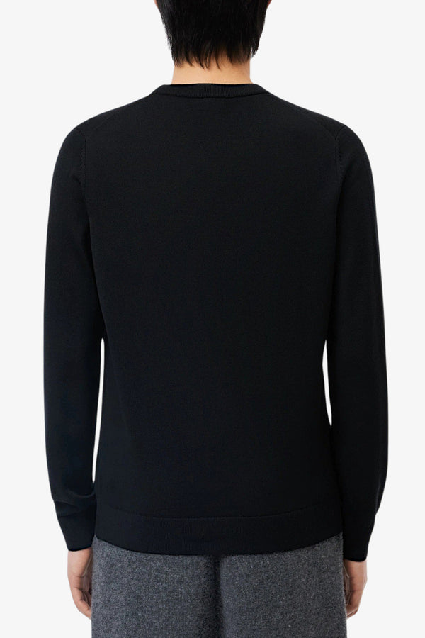 lacoste Maglione Girocollo In Lana Merino Logo Tono Su Tono Nero Uomo, foto 3