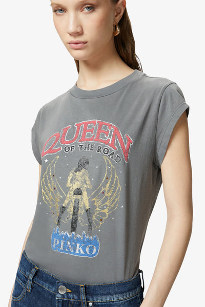 pinko T-Shirt Maniche Corte Queen of The Road Grigio Donna, foto 3