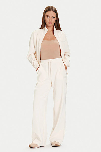 guess Pantaloni Palazzo Bande Logo Con Borchiette Octavia Bianco Donna, foto 3