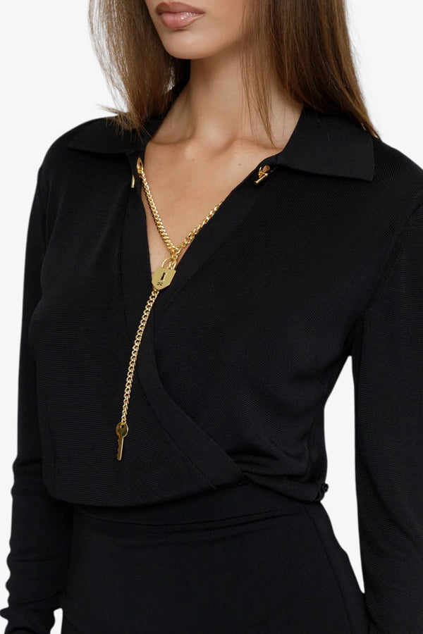 elisabetta franchi Vestito Con Catena Gioiello Nero Donna, foto 3