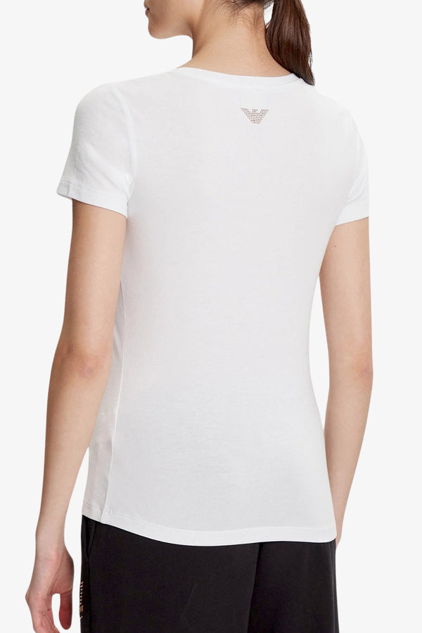 emporio armani ea7 T-Shirt Maniche Corte Big Logo Series Con Borchiette Bianco Donna, foto 3