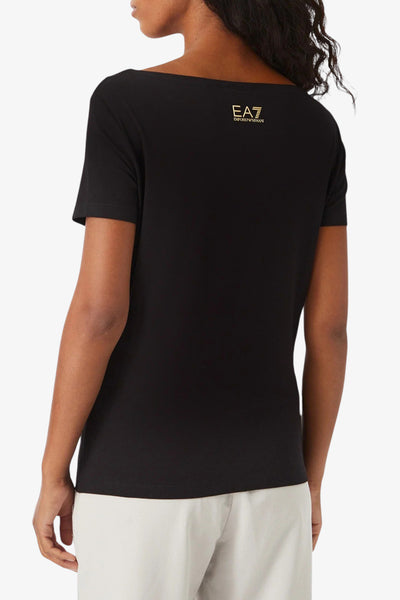 emporio armani ea7 T-Shirt Maniche Corte Logo Series Metallizzato Con Glitter E Borchie Nero Donna, foto 3