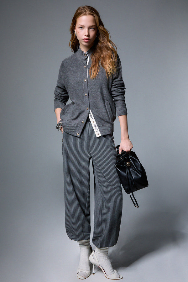 liu jo Cardigan In Misto Lana Con Banda Logata Grigio Donna, foto 3
