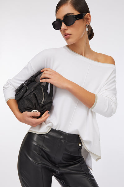 liu jo Maglione Leggero Bordi Lurex Scollo A Barchetta Bianco Donna, foto 3