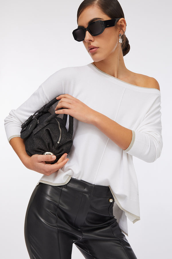liu jo Maglione Leggero Bordi Lurex Scollo A Barchetta Bianco Donna, foto 3